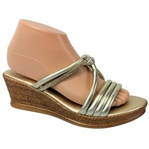 Tuscany Easy Street Elvera Rhinestone‎ Wedge Sandals Womens Size 7.5M Gold Shoes